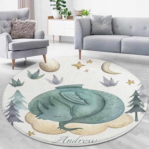 Customized Sleeping Baby Dragon Animal Small Rugs for Neutral Nurseries,Suitable for Bedrooms and Living Rooms, The Perfect Baby Gift.