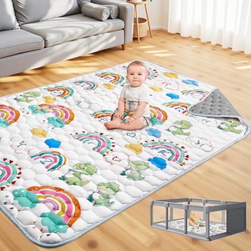 74x50 Playpen Mat for Baby Crawling: Large Baby Play Mat for Kids Infants, Toddler, Soft Non-Slip & Washable Baby Floor mat, Foldable Playmat for Indoor & Outdoor, Rainbow Pattern