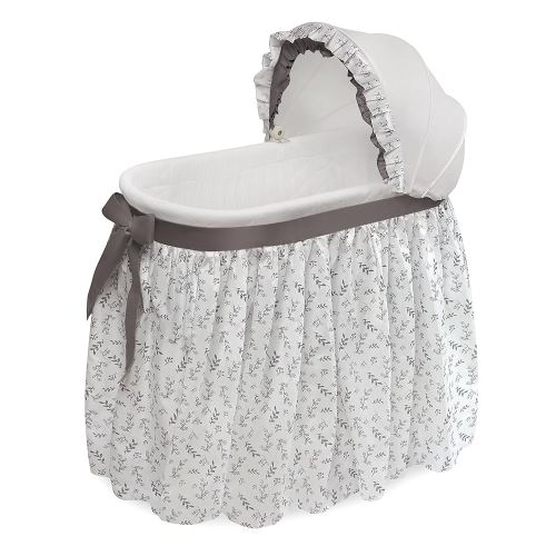 Badger Basket Wishes Rocking Baby Bassinet Heirloom Quality Bedside Sleeper with Bedding, Pad, and Storage Basket - Gray/Leaf