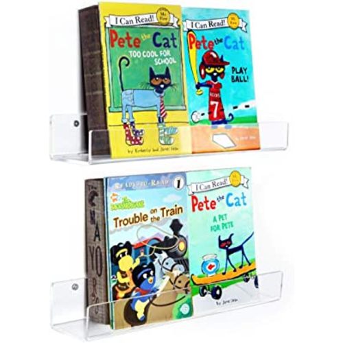 NIUBEE Kids Acrylic Floating Bookshelf 16.5 Inch,2 Pack,Clear Invisible Wall Bookshelves Ledge Book Shelf,50% Thicker with Free Screwdriver