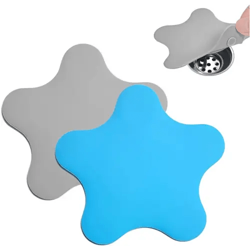 2 Pack Bathtub Stopper Tub Drain Plug Stopper, Adorable Universal Silicone Bath Drain Cover, Kids Tots Babies Gift, Beautiful Starfish Illustration (Blue + Grey (Large))
