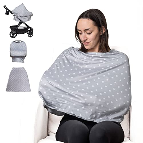 Nursing Covers for Breastfeeding Infant Car Seat Cover Easy-Use Car Seat Cover Poncho Infinity Scarf Baby Accessories by Zokani (Gray Stars)