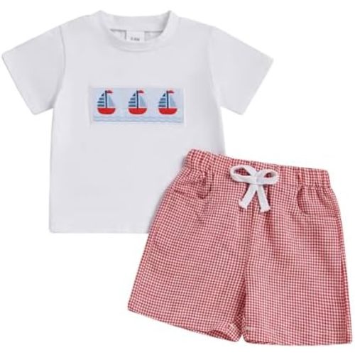 WZTYYDS Toddler Baby Boy Clothes Striped Embroidery T-Shirt Elastic Waist Shorts Set 2Pcs Infant Summer Outfits