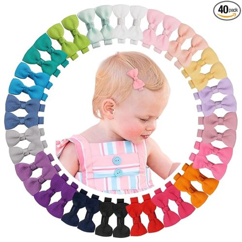 CÉLLOT Baby Hair Clips 40PCS Fully Lined Tiny 2" Hair Bows Alligator Clips for Infants and Toddlers in Pairs