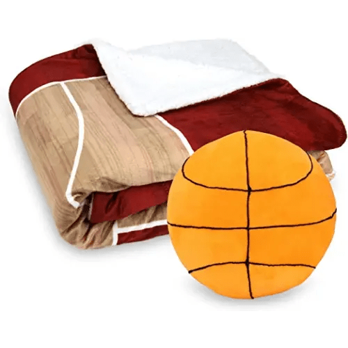 Posh Home Sports Field Game Microplush Reversible Sherpa Interactive Throw & Pillow Gift Set (Basketball)