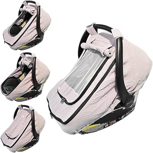Car Seat Cover Baby with 100% Cotton Muslin Material | Breathable Carseat Covers Baby Girls | Infant Car Seat Cover | Car Seat Canopy for Boys and Girls (Light Gray)