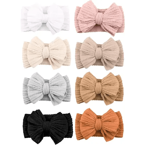 Niceye Handmade Baby Headbands Soft Stretchy Nylon Hair Bands with Bows for Newborn Infant Baby Toddler Girls
