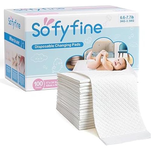 100 Count Disposable Changing Pads for Baby 17" x 24"Portable Changing Diaper Liners for Mess Free Travel, Leakproof Incontinence Bed Pads,Waterproof Table Protector Mat, Toddler Pee Pads