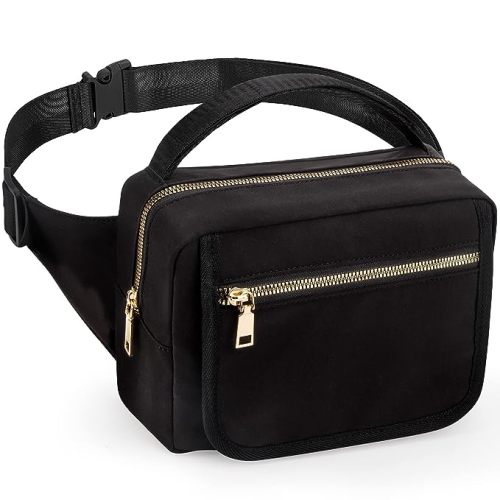 printe Small Diaper Bag with Portable Changing Pad, Crossbody Fanny Pack with Wipes Pocket for Stroller, Women Waist Bag for Travel, Black Large