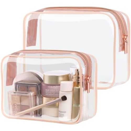 PACKISM Clear Makeup Bag - 2 Packs TSA Approved Toiletry Bag for Women Quart Size Travel Bag TSA Approved, Clear Toiletry Bags for Traveling