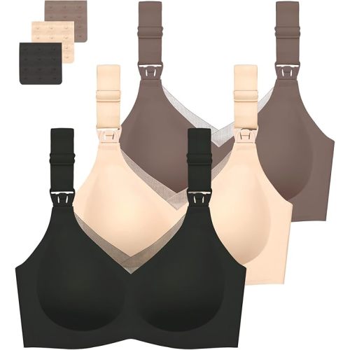 Gailife 3 Pack Nursing Bras for Breastfeeding Seamless V Neck Mesh Maternity Bra Comfort Pregnancy Sleep Bralette