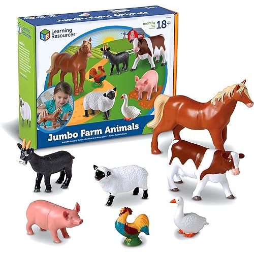 Learning Resources Jumbo Farm Animals, Animal Toy Set for Toddlers, 7 Pieces, Ages 18 Mos+