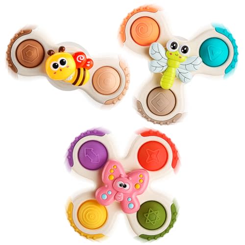 ALASOU 3PCS Pop Suction Cup Spinner Toys for 1 Year Old Boy Girl|Novelty Spinning Tops Toddler Toys Age 1-2|Sensory Baby Bath Toy for Toddlers 1-3|12 18 Months Boy Birthday Gift for Infant