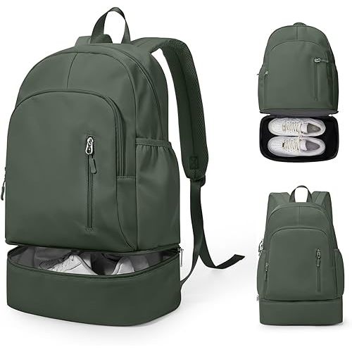 Gym Backpack for Women Men, Lightweight Gym Bag with Shoe Compartment, Waterproof Sports Backpack with Wet Pocket, Green
