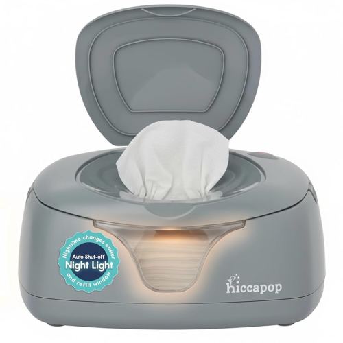 Hiccapop Baby Wipe Warmer and Baby Wet Wipes Dispenser | Baby Wipes Warmer for Babies | Diaper Wipe Warmer with Changing Light, Gray