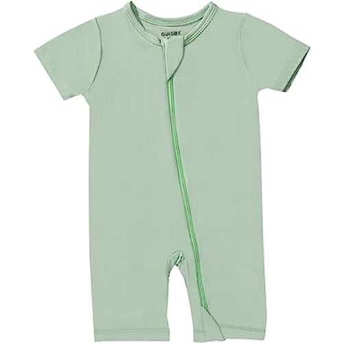 GUISBY Rayon Made From Bamboo Baby Pajamas, Short Sleeve Footless Rompers, 2 Way Zipper Sleeper