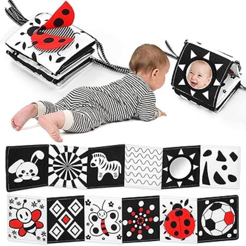 Newborn Toys,Black and White High Contrast Baby Book for Newborn Toys 0 3 Months Brain Development,Tummy Time Toys Sensory Infant Toys,Montessori Toys for Babies Essentials 0 6 12 Gifts