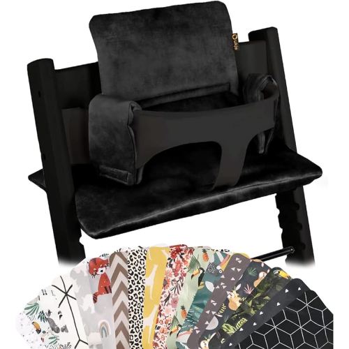 UKJE Cushion Compatible with Stokke Tripp Trapp (Old and New Model) 2 Pieces, Baby High Chair Cushion Oeko-Tex Cotton, Easy to Clean, Black Velvet