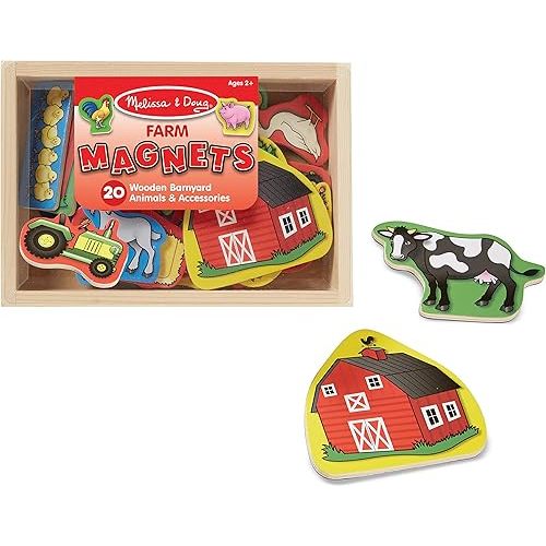 Melissa & Doug 20 Wooden Farm Magnets in a Box Cute Barnyard Animal Fridge Magnets, For Toddlers Ages 2+