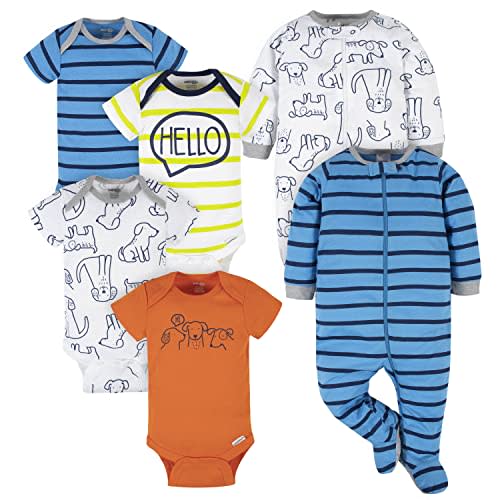 Gerber Unisex Baby 4 Pack Short Sleeve Bodysuit and 2 Pack Sleep 'N Play Clothing Bundle