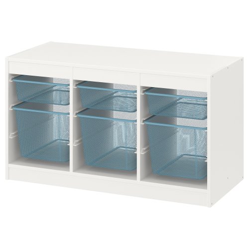 TROFAST Storage combination with boxes - white/gray-blue 39x17 3/8x22 "