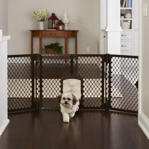 MYPET Extra Wide Cat & Dog Gate with Pet Door, Brown - Chewy.com