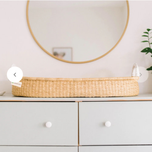 Natural Changing Basket Bundle -  White Leather Handles