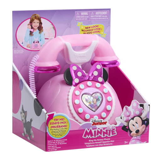 Minnie Mouse Ring Me Rotary Phone with Lights and Sounds, Iridescent Pink, Interactive Pretend Play Toy, 6.25 inches