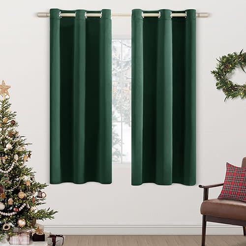 XTMYI Dark Green Curtains 63 Inches Long for Bedroom,Blackout 2 Panels Room Darkening Moody Curtains for Living Room 63 Inch Length