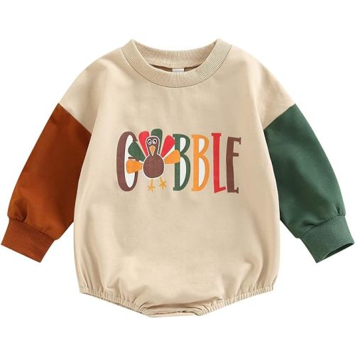 Kuriozud Newborn Baby Boy Girl Bubble Romper Funny Letter Long Sleeve Oversized Sweater Tops Fall Winter Clothes