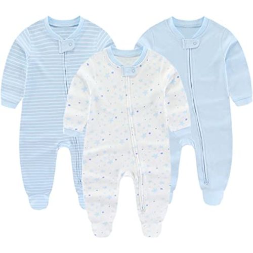 ZAV Solid Unisex Infants Clothes Baby Boys Girl Footed Jumpsuits Cotton Rompers