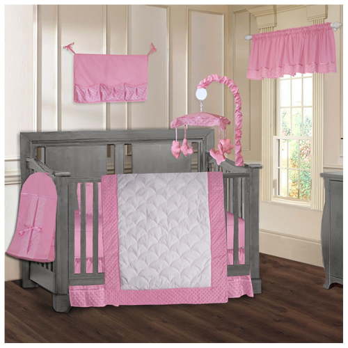 BabyFad Modern Minky Pink 9 Piece Crib Bedding Set