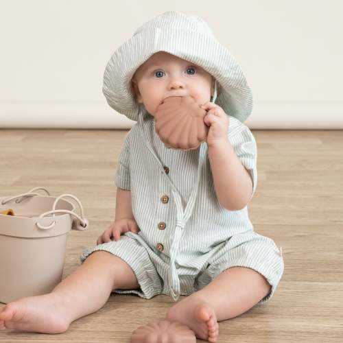 Organic Short Bubble Romper - Green Stripes