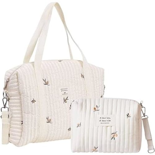 Large Diaper Bag Tote Quilted Cotton Cute Bear Organizer Pouch Multifunction Maternity Bag Stroller Storage Bag