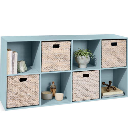 Best Choice Products 8-Cube Bookshelf, 11in Display Storage System, Organizer w/ Removable Back Panels - Light Blue