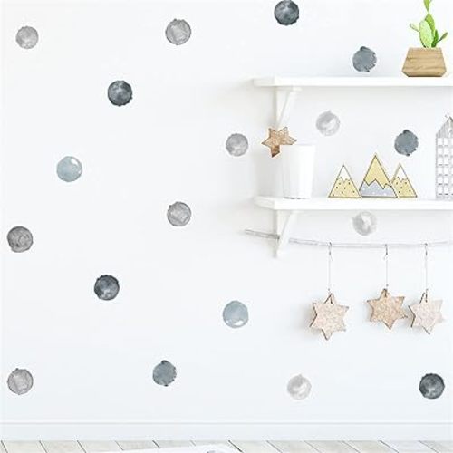ROFARSO 120 Decals 2.2'' Gray Black Watercolor Polka Dots Wall Decals Stickers DIY Removable Peel & Stick Wall Art Decorations Home Decor for Nursery Bedroom Living Room Playing Room