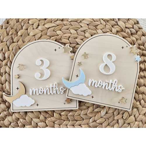Celestial Monthly Milestone Discs | Moon and Stars Baby Monthly Discs for Photos | Interchangeable Numbers Monthly Set | Newborn Photo Prop