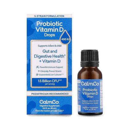 CalmCo Probiotic Vitamin D Drops - Supports Infant & Child Gut Health, Helps Reduce Gas, Colic & Fussiness, Baby Probiotic Drops with Vitamin D3, Pediatrician Recommended, Unflavored, 15ml (Pack of 1)