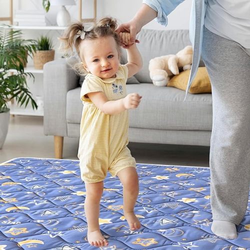 Premium Foam Baby Play Mat 47" X 47", Thick One-Piece Crawling Mat, Odorless Baby Mat Floor Mat, Non-Slip Cushioned Baby Playmat for Infants,Babies,Toddlers. Machine Washable for Easy Care. - F-blue Sky - 47" x 47"