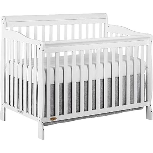 Dream On Me Ashton 4-In-1 Convertible Crib In White, Greenguard Gold, JPMA Certified, Non-Toxic Finishes, Features 4 Mattress Height Settings, Made Of Solid Pinewood