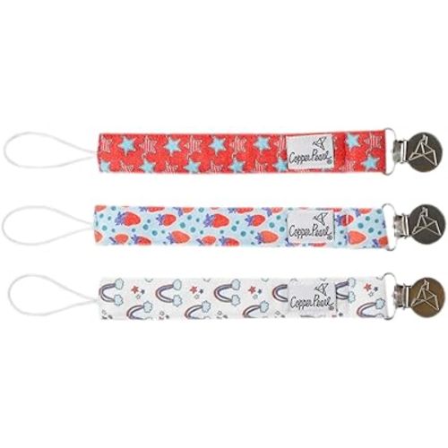 Copper Pearl Premium Knit Binky Clips 3-Pack: Stylish Stainless Steel Pacifier Holders for Baby Girls and Boys - Prevents Floor Drops - Liberty Design