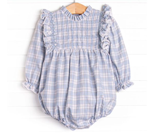 Bleu: Francine Smocked Bubble, Blue – Stitchy Fish