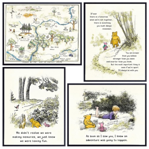 Winnie Pooh Wall Art & Decor - Boys Room Decor - Kids Room Decor - Baby Nursery Decor - Little Girls Bedroom Decor - Toddler Room Decor - Baby Room Decor - Inspiration positive Quotes Wall Decor