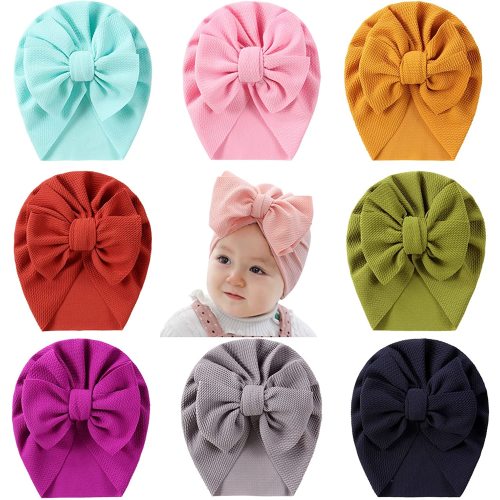 8 Pack Knotted Big Bowknot Hair Bow Turban Hats Beanie Caps Headwraps for Baby Girls Infants Toddlers Kids