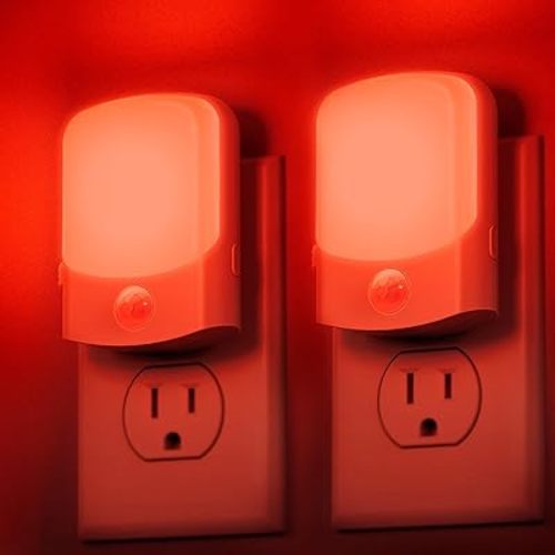 DORESshop Red Night Light Plug in, Motion Sensor Night Light, Night Lights Plug into Wall, 2Pack, Dimmable Night Light 30/60/100LM, 1W Dusk to Dawn Night Light for Bedroom, Kids Room, Bathroom
