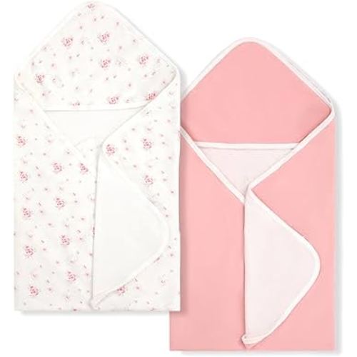 Baby Towels 2 Pack,Hooded Baby Towels Set,Baby Infant Bath Towels with Hood,Soft and Absorbent Nursery Towel, Large 28x28 Inch, Newborn Essential(Rose + Pink)