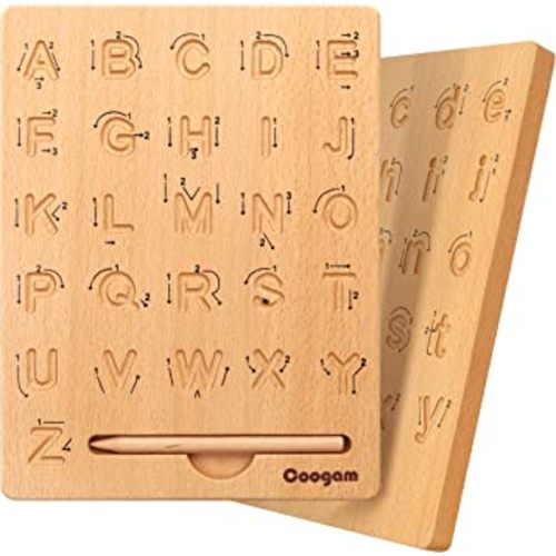 Coogam Wooden Letters Practicing Board, Double-Sided Alphabet Tracing Tool Learning to Write ABC Educational Toy Game Fine Motor Montessori Gift for Preschool 3 4 5 Years Old Kids