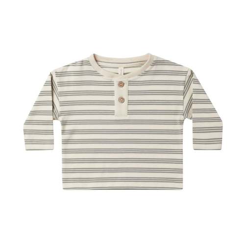 Long Sleeve Henley Tee - Basil Stripe - QM - FINAL SALE
