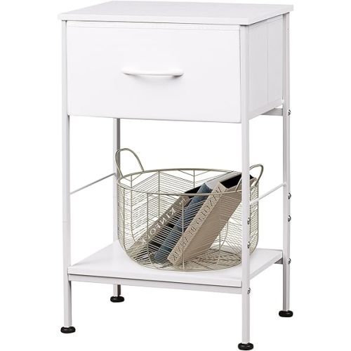 WLIVE White Nightstand, Night Stand with Fabric Storage Drawer and Open Wood Shelf, Small End Side Table, Bedside Table for Bedroom, Dorm, Easy Assembly, 25.03" Height