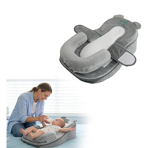 Rootling Baby Feeding Pillow, Anti Overflow Feeding Pillow for Reducing Spit-Up, Safety Nursing Pillow, Baby Lounger Reflux Wedge Breastfeeding, Removable top and Bottom (Gray, Small)